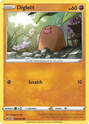 Diglett 92/202 - SWSH01 Sword & Shield Base Set Reverse Holofoil - Poke-Collect