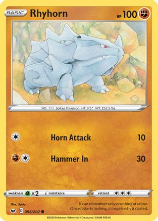 Rhyhorn (096) 96/202 - SWSH01 Sword & Shield Base Set - Poke-Collect