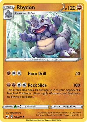Rhydon 98/202 - SWSH01 Sword & Shield Base Set - Poke-Collect