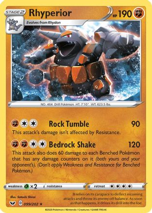 Rhyperior 99/202 - SWSH01 Sword & Shield Base Set Holofoil - Poke-Collect