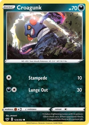 Croagunk 123/202 - SWSH01 Sword & Shield Base Set Reverse Holofoil - Poke-Collect