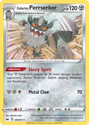 Galarian Perrserker 128/202 - SWSH01 Sword & Shield Base Set Reverse Holofoil - Poke-Collect