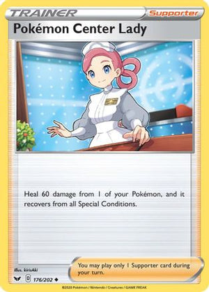 Pokemon Center Lady 176/202 - SWSH01 Sword & Shield Base Set - Poke-Collect