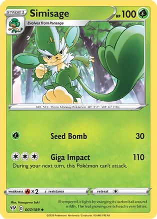 Simisage 7/189 - SWSH03 Darkness Ablaze Reverse Holofoil - Poke-Collect