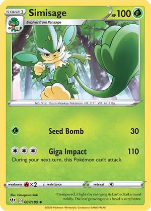 Simisage 7/189 - SWSH03 Darkness Ablaze - Poke-Collect
