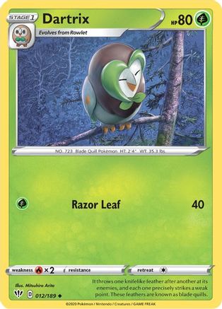 Dartrix 12/189 - SWSH03 Darkness Ablaze Reverse Holofoil - Poke-Collect