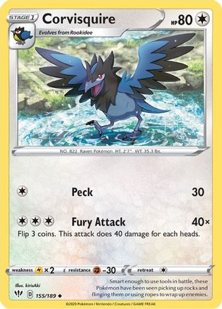 Corvisquire 155/189 - SWSH03 Darkness Ablaze Reverse Holofoil - Poke-Collect