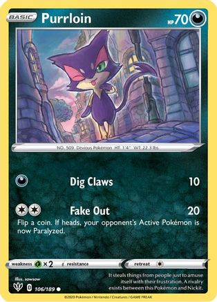 Purrloin 106/189 - SWSH03 Darkness Ablaze Reverse Holofoil - Poke-Collect