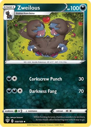 Zweilous 109/189 - Darkness Ablaze Reverse Holofoil - Poke-Collect