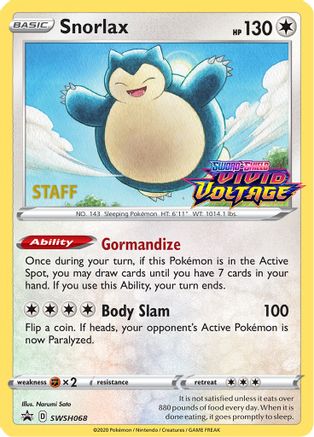 Snorlax - SWSH068 (Prerelease Promo) [Staff] SWSH068 - SWSH Sword & Shield Promo Cards Holofoil - Poke-Collect