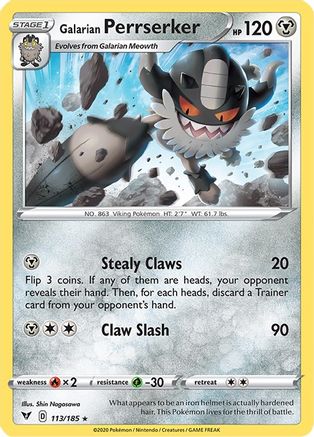 Galarian Perrserker 113/185 - SWSH04 Vivid Voltage Reverse Holofoil - Poke-Collect