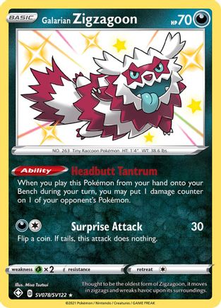 Galarian Zigzagoon SV078/122 - Shining Fates Shiny Vault Holofoil - Poke-Collect