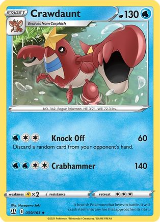 Crawdaunt 39/163 - SWSH05 Battle Styles Reverse Holofoil - Poke-Collect
