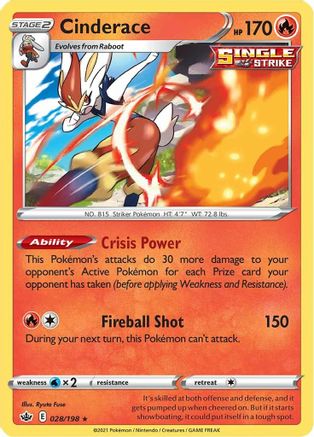 Cinderace 28/198 - SWSH06 Chilling Reign Reverse Holofoil - Poke-Collect