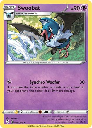 Swoobat 69/203 - Evolving Skies Reverse Holofoil - Poke-Collect