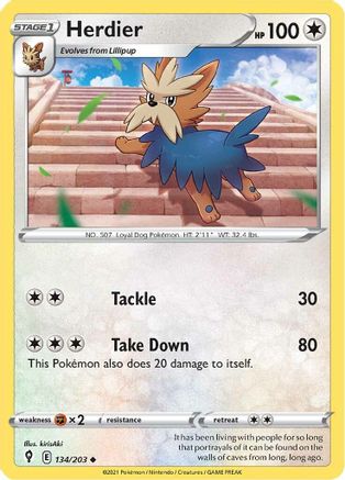Herdier 134/203 - SWSH07 Evolving Skies Reverse Holofoil - Poke-Collect