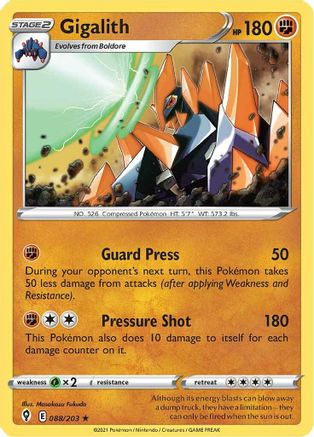 Gigalith 88/203 - SWSH07 Evolving Skies Reverse Holofoil - Poke-Collect