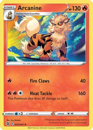 Arcanine 33/264 - SWSH08 Fusion Strike Reverse Holofoil - Poke-Collect