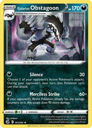 Galarian Obstagoon 161/264 - SWSH08 Fusion Strike Reverse Holofoil - Poke-Collect