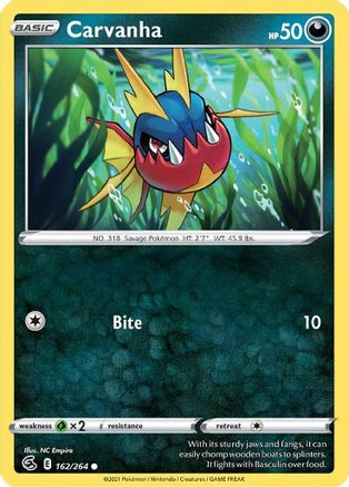 Carvanha 162/264 - SWSH08 Fusion Strike Reverse Holofoil - Poke-Collect