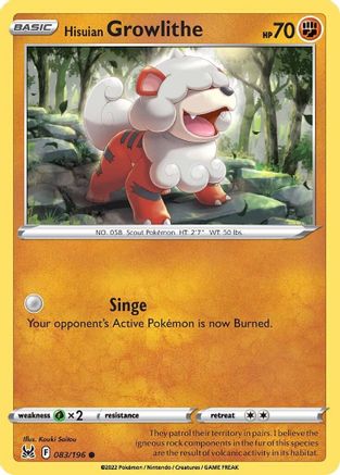 Hisuian Growlithe 83/196 - SWSH11 Lost Origin Reverse Holofoil - Poke-Collect
