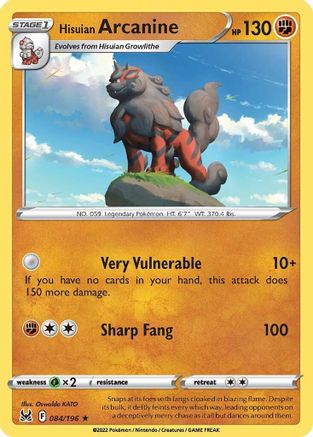 Hisuian Arcanine 84/196 - SWSH11 Lost Origin Reverse Holofoil - Poke-Collect