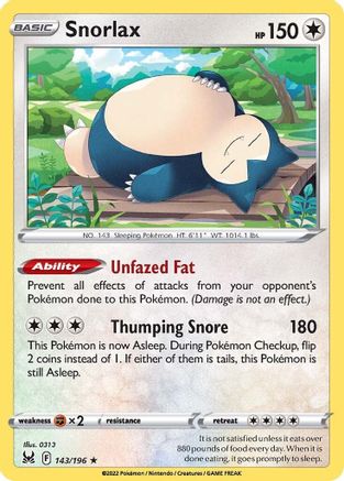 Snorlax 143/196 - Lost Origin Reverse Holofoil - Poke-Collect