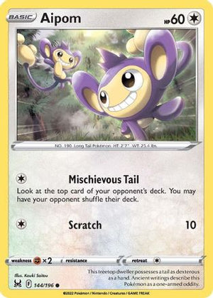 Aipom 144/196 - SWSH11 Lost Origin Reverse Holofoil - Poke-Collect
