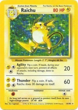 Raichu 14/102 - Base Set Holofoil - Poke-Collect