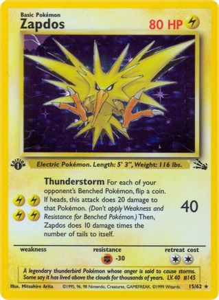 Zapdos 15/62 - Fossil 1st Edition Holofoil - Poke-Collect