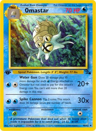 Omastar 40/62 - Fossil 1st Edition - Poke-Collect