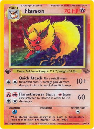 Flareon (3) 3/64 - Jungle Unlimited Holofoil - Poke-Collect