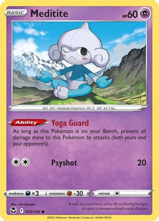 Meditite 72/195 - SWSH12 Silver Tempest Reverse Holofoil - Poke-Collect