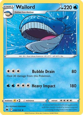 Wailord 32/159 - Crown Zenith Reverse Holofoil - Poke-Collect