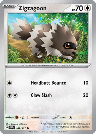 Zigzagoon 167 - SV03 Obsidian Flames Reverse Holofoil - Poke-Collect