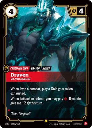 Draven - Vanquisher (Alternate Art) (020a/221) - Spiritforged Foil - Poke-Collect