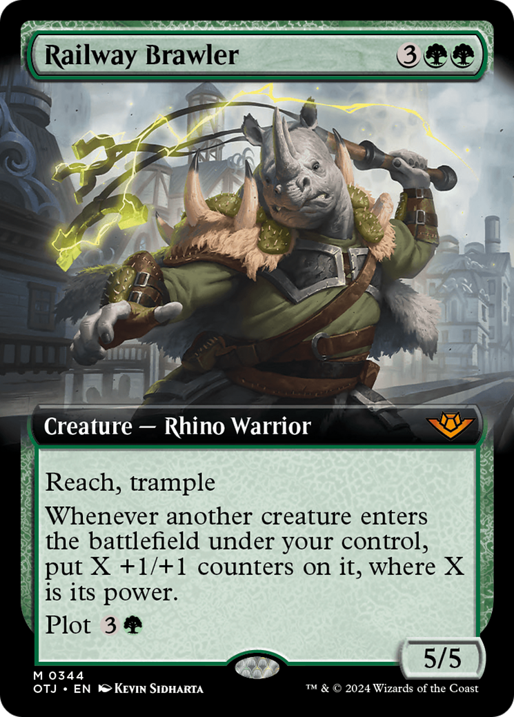 Railway Brawler (OTJ-344) - Outlaws of Thunder Junction: (Extended Art) Foil - Poke-Collect