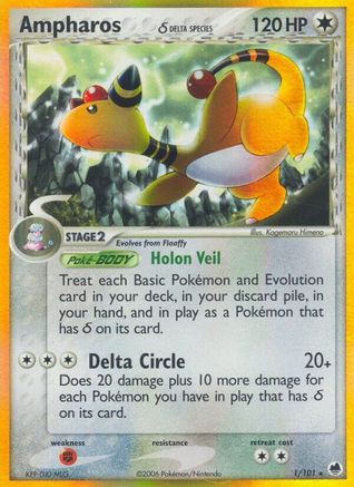Ampharos (Delta Species) 1/101 - Dragon Frontiers Reverse Holofoil - Poke-Collect