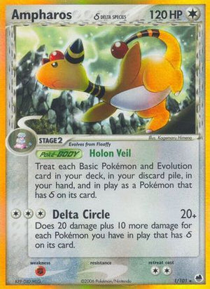 Ampharos (Delta Species) 1/101 - Dragon Frontiers Reverse Holofoil - Poke-Collect