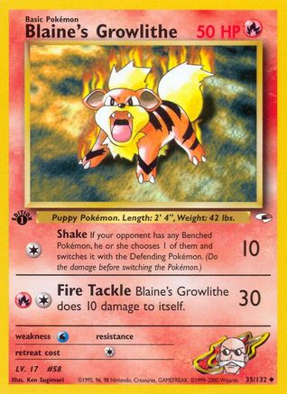 Blaine's Growlithe (35) 35/132 - Gym Heroes Unlimited - Poke-Collect