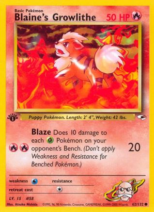 Blaine's Growlithe (62) 62/132 - Gym Heroes 1st Edition - Poke-Collect