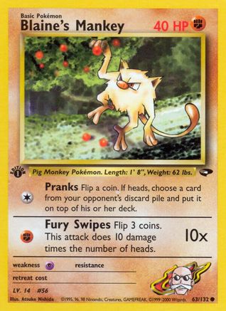 Blaine's Mankey 63/132 - Gym Challenge Unlimited - Poke-Collect