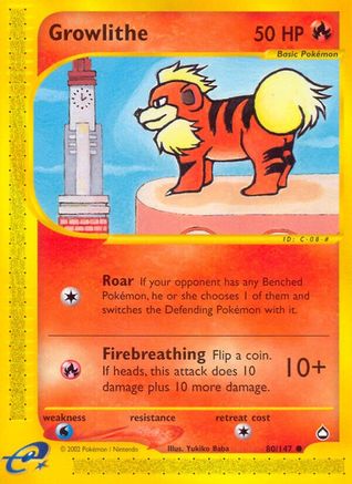 Growlithe (80) 80/147 - Aquapolis Reverse Holofoil - Poke-Collect