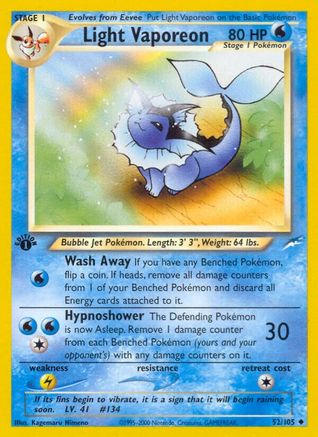 Light Vaporeon 52/105 - Neo Destiny 1st Edition - Poke-Collect