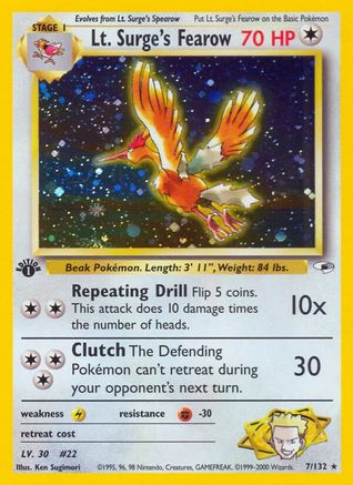 Lt. Surge's Fearow 7/132 - Gym Heroes 1st Edition Holofoil - Poke-Collect