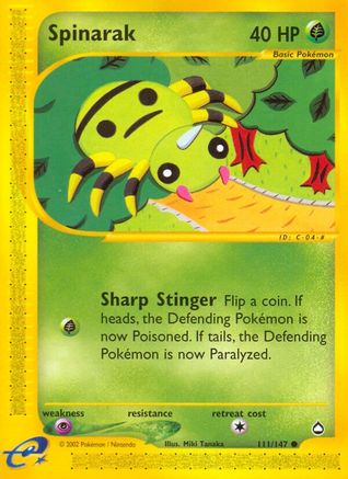 Spinarak 111/147 - Aquapolis Reverse Holofoil - Poke-Collect
