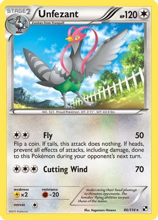 Unfezant 86/114 - Black & White Reverse Holofoil - Poke-Collect