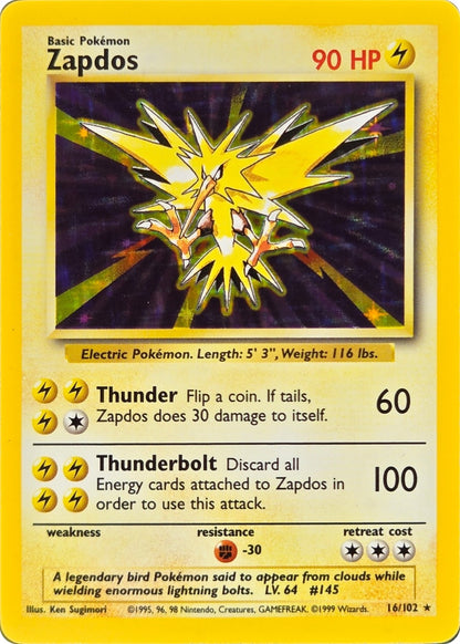 Zapdos - 16/102 - Base Set Unlimited Holo Rare front