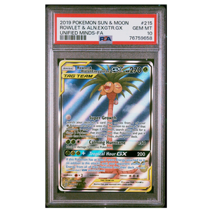 Rowlet & Alolan Exeggutor GX Alternate Art Unified Minds #215 PSA 10 - Poke-Collect