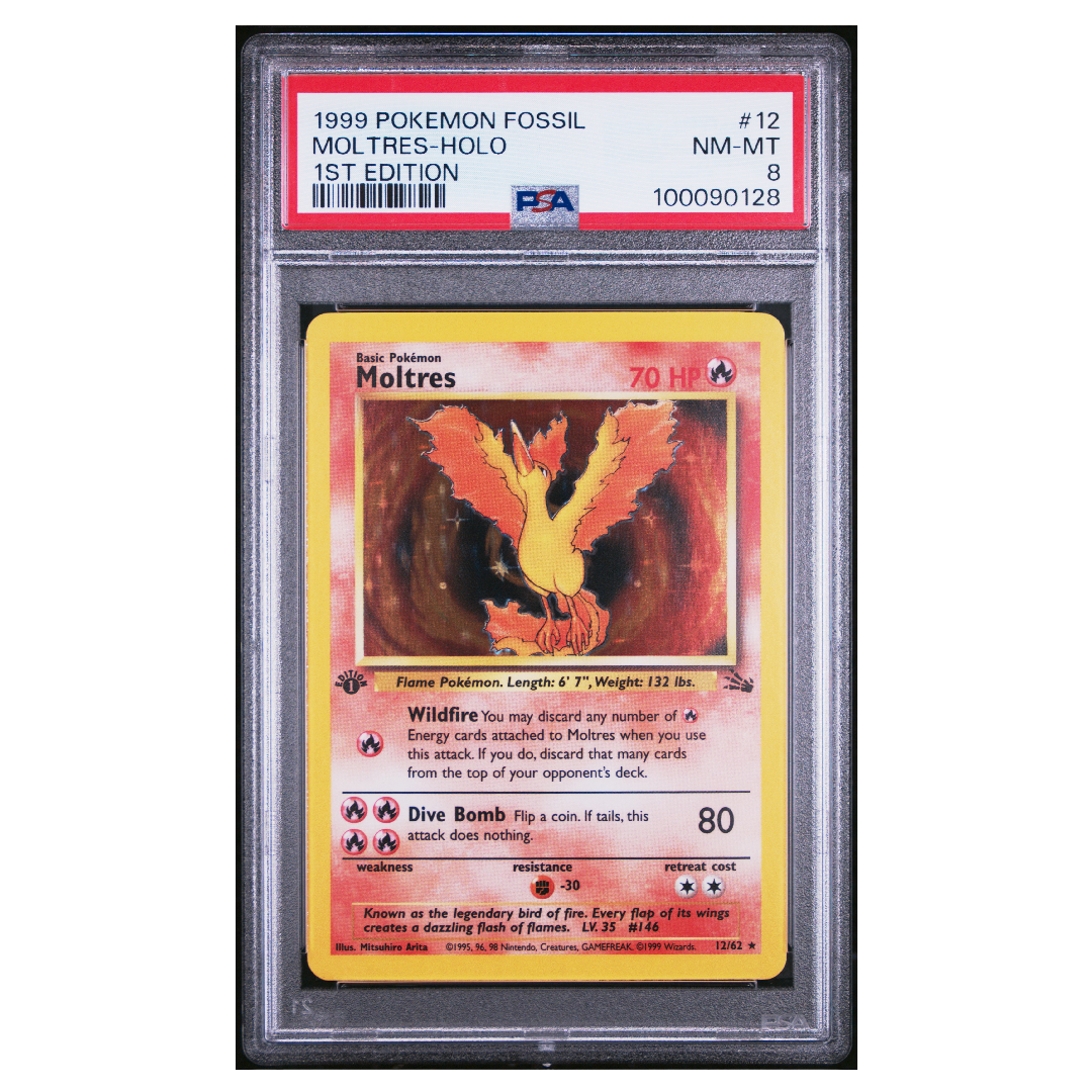 Moltres Holo Fossil 1st Edition #12 PSA 8